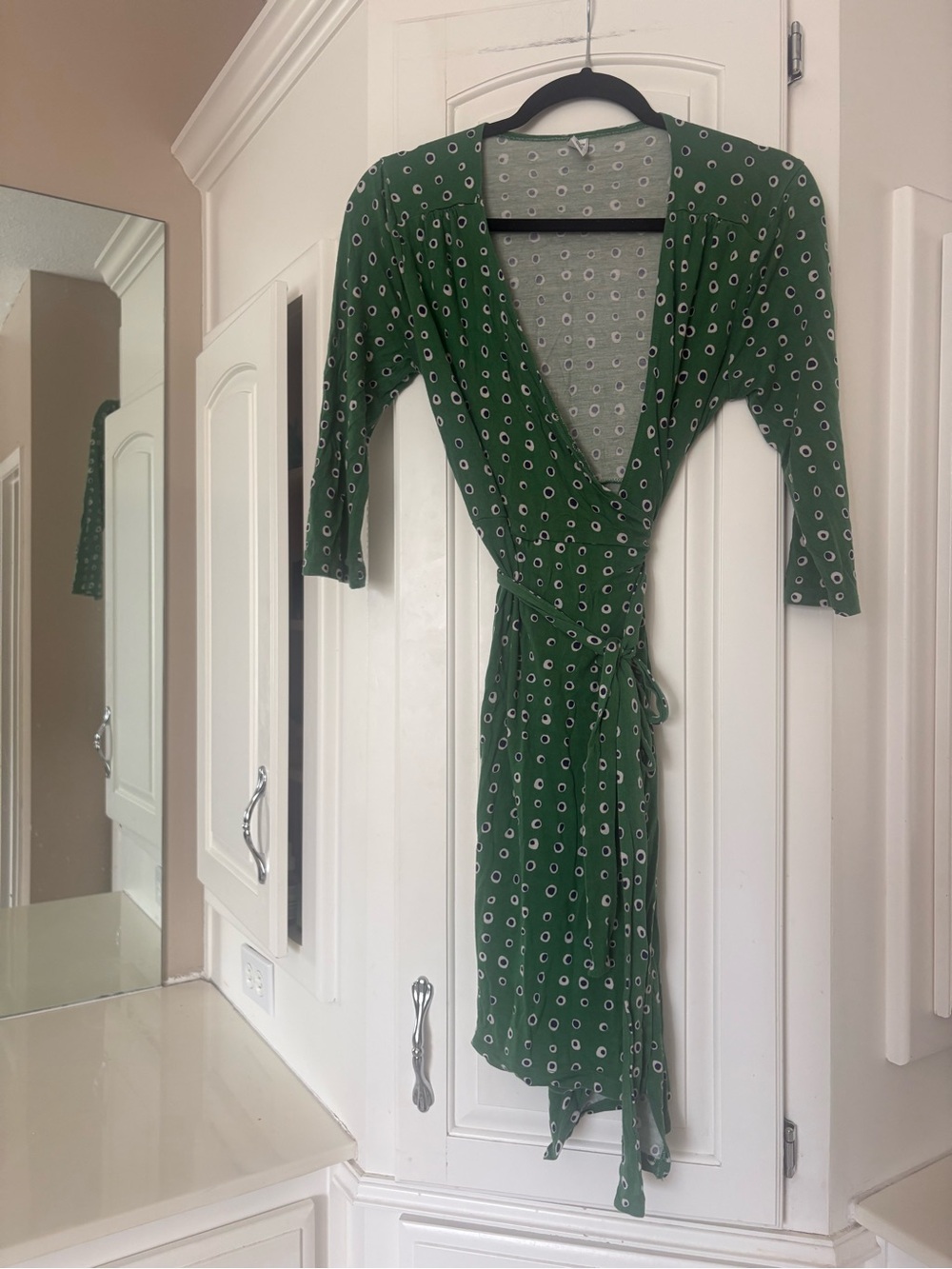Old Navy Green Printed Wrap Dress with Tie Waist